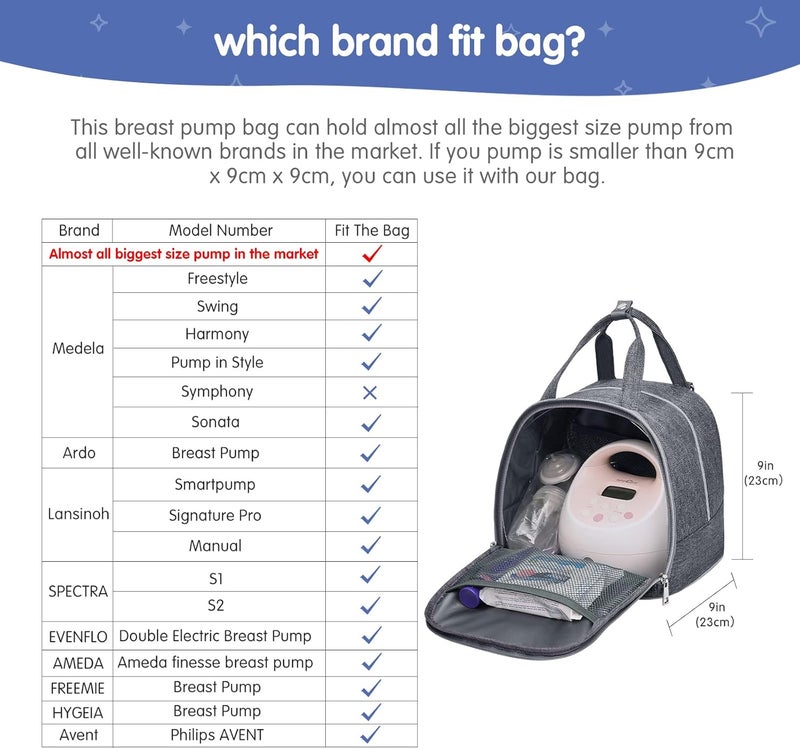 DERJUNSTAR Store Derbiedersinn Breast Pump Bag, Compatible with Spectra Pumps, Insulated Carrying Case with Cooler for Milk Storage, Travel, Work, Daycare, Grey - Image 4